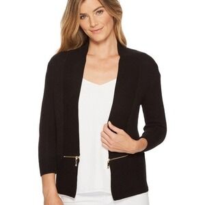 Ivanka Trump Black Open Front Zippe Accent Flyaway Women's Cardigan Office Boho